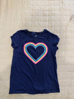 GAP Navy Tee with Neon Rainbow Heart